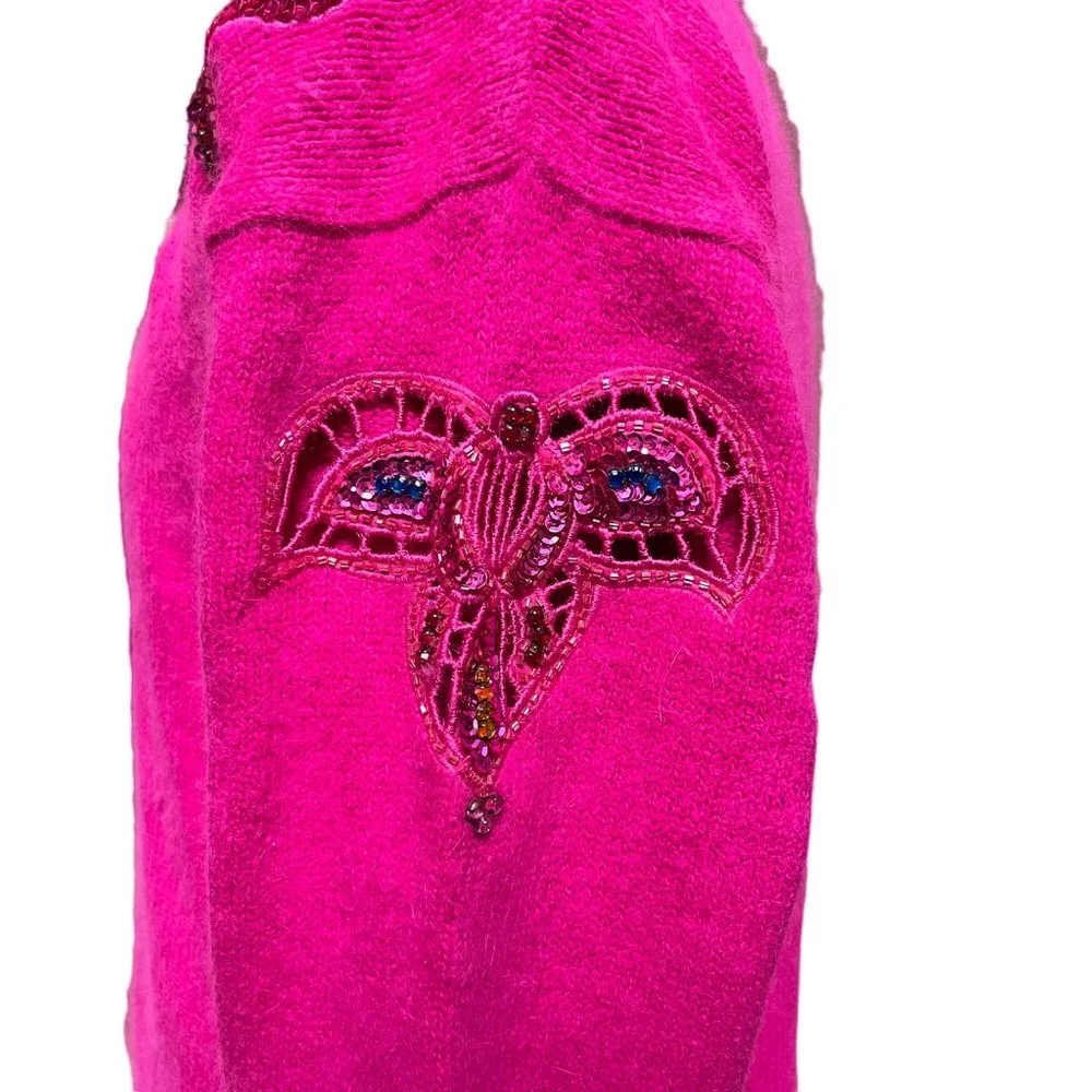 I.B. Diffusion Vintage Pink Embroidered Beaded Silk‎ Sweatshirt Sweater Size LG